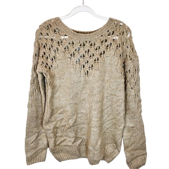 Joseph A.‎ NWT Sweater L Womens Tan Open Knit Round Neck Pullover Size Large - Picture 6 of 7